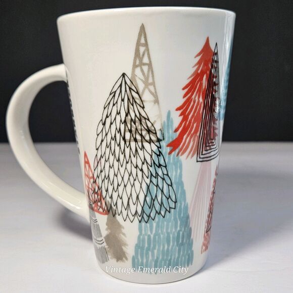 Starbucks Christmas Coffee Mug Holiday Cup Abstract Geometric Forest Trees - Picture 1 of 11